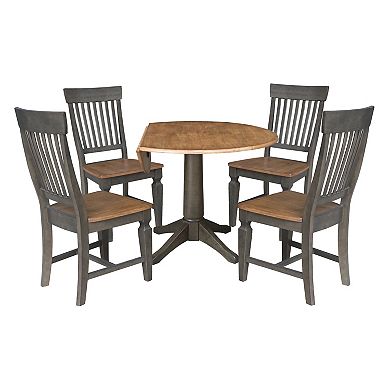 International Concepts Hickory & Washed Coal 42-in. Round Dual Drop Leaf Table & 4 Slatback Chairs Dining Set