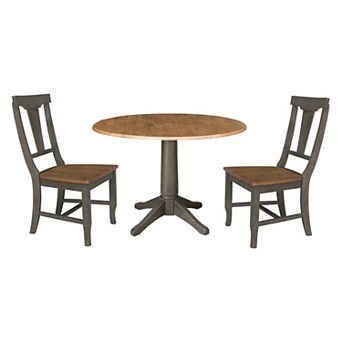 International Concepts Round Drop-Leaf Dining Table & 2-Panel Back Chairs 3 pc Set