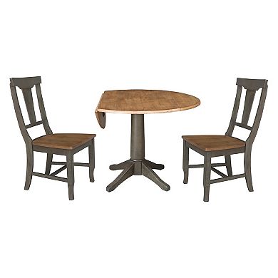 International Concepts Round Drop-Leaf Dining Table & 2-Panel Back Chairs 3-Piece Set