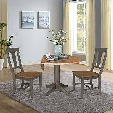 International Concepts Round Drop-Leaf Dining Table & 2-Panel Back Chairs 3-Piece Set