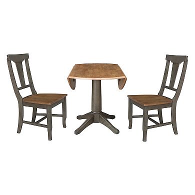 International Concepts Round Drop-Leaf Dining Table & 2-Panel Back Chairs 3-Piece Set