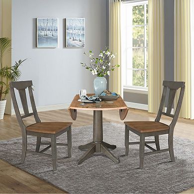 International Concepts Round Drop-Leaf Dining Table & 2-Panel Back Chairs 3-Piece Set