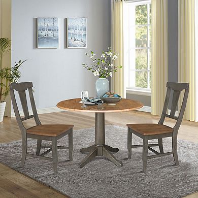 International Concepts Round Drop-Leaf Dining Table & 2-Panel Back Chairs 3-Piece Set