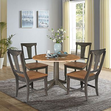 International Concepts 42-in. Round Dual Drop Leaf Table & 4 Panel Back Chairs Dining Set
