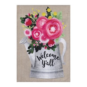 Evergreen Enterprises Welcome Y'all Floral Watering Can House Flag