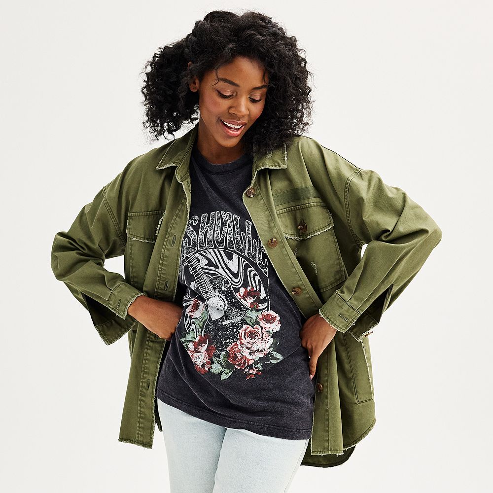 SO ME Vintage Washed Button Twill Shacket
