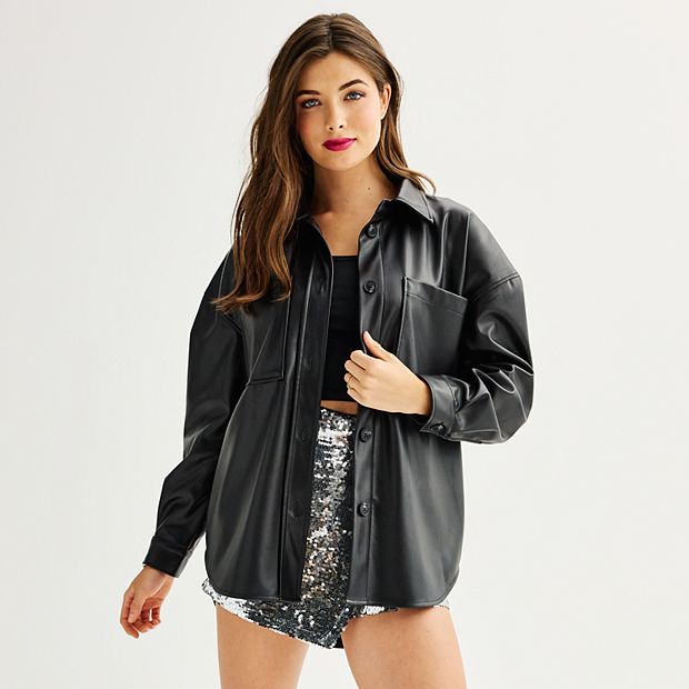 Faux Leather Drop Shoulder Oversized Shacket