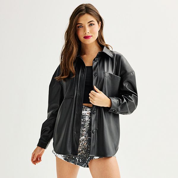Juniors' SO® Faux Leather Oversized Shacket