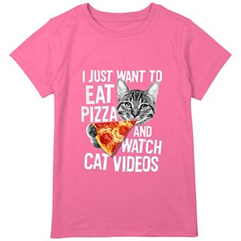 Girls Plus Size Eat Pizza And Watch Cat Videos Graphic Tee