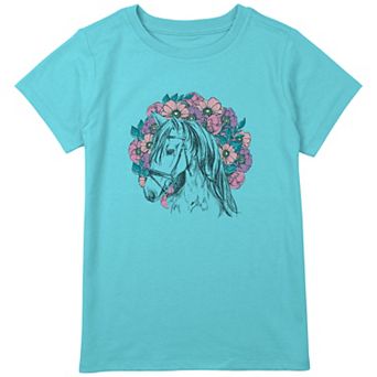 Girls 7-16 Plus Size Floral Horse Portrait Graphic Tee