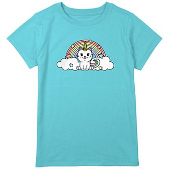 Girls 7-16 Plus Size Caticorn Rainbow Stars Portrait Graphic Tee