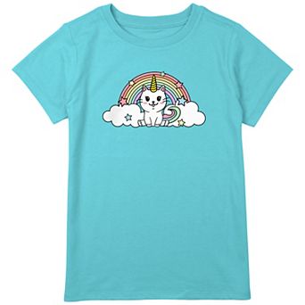 Girls 7-16 Plus Size Caticorn Rainbow Stars Portrait Graphic Tee