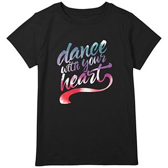 Girls 7-16 Plus Size Dance Heart Watercolor Text Graphic Tee