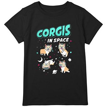 Girls 7-16 Plus Size Corgis In Space Dog Group Shot Graphic Tee