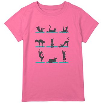 Girls 7-16 Plus Size Yoga Kitty Cat Lineup Graphic Tee