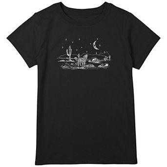 Girls 7-16 Plus Size Desert Wolf Howling Moon Graphic Tee