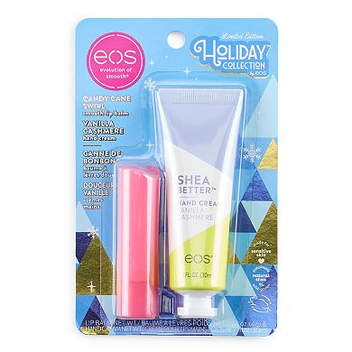 eos Limited Edition Holiday Collection- Vanilla Cashmere Travel Hand Cream & Candy Cane Swirl Lip Balm