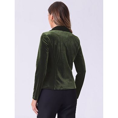 Women's Notched Lapel Long Sleeve Button Velvet Blazer