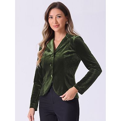Women's Notched Lapel Long Sleeve Button Velvet Blazer
