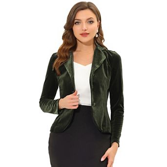 Women's Notched Lapel Long Sleeve Button Velvet Blazer
