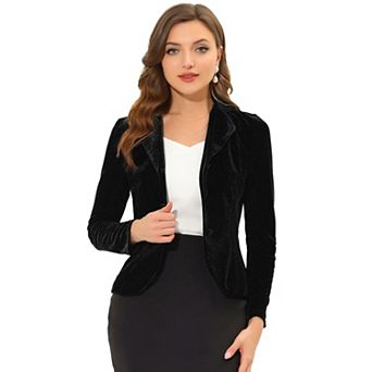 Women's Notched Lapel Long Sleeve Button Velvet Blazer