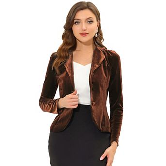 Women's Notched Lapel Long Sleeve Button Velvet Blazer