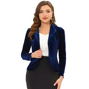 Women's Notched Lapel Long Sleeve Button Velvet Blazer