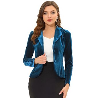 Women's Notched Lapel Long Sleeve Button Velvet Blazer