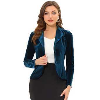 Women's Notched Lapel Long Sleeve Button Velvet Blazer