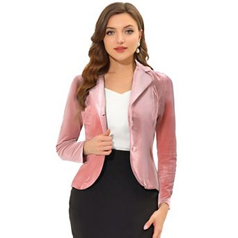 Women's Notched Lapel Long Sleeve Button Velvet Blazer