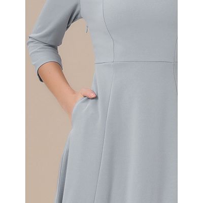 Women's Work Office Elegant 3/4 Sleeve V Neck A-Line Dress