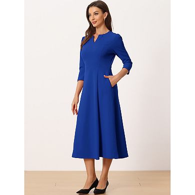 Women's Work Office Elegant 3/4 Sleeve V Neck A-line Dress