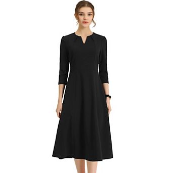 Women's Work Office Elegant 3/4 Sleeve V Neck A-Line Dress