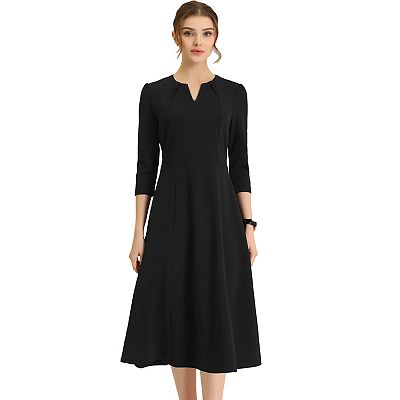 Women's Work Office Elegant 3/4 Sleeve V Neck A-Line Dress