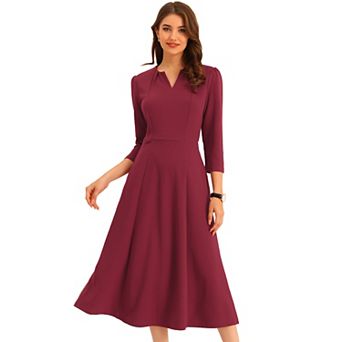 Women's Work Office Elegant 3/4 Sleeve V Neck A-Line Dress
