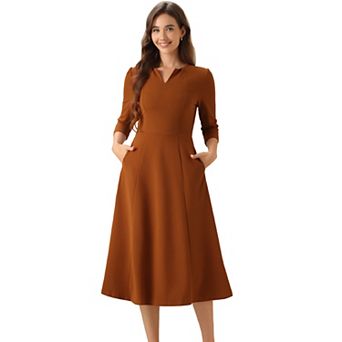 Women's Work Office Elegant 3/4 Sleeve V Neck A-Line Dress
