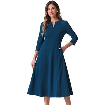 Women's Work Office Elegant 3/4 Sleeve V Neck A-Line Dress