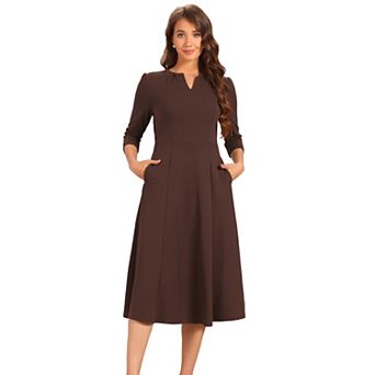 Women's Work Office Elegant 3/4 Sleeve V Neck A-Line Dress