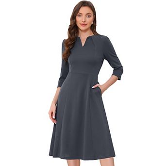 Women's Work Office Elegant 3/4 Sleeve V Neck A-Line Dress