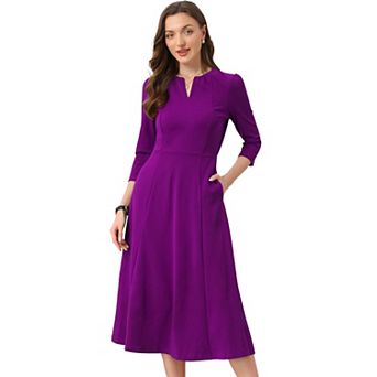 Women's Work Office Elegant 3/4 Sleeve V Neck A-Line Dress