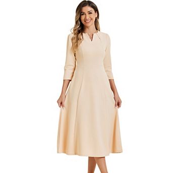 Women's Work Office Elegant 3/4 Sleeve V Neck A-Line Dress