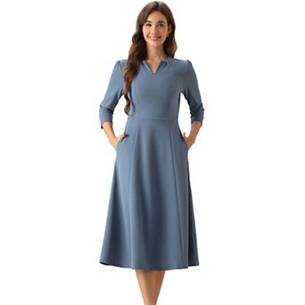 Women's Work Office Elegant 3/4 Sleeve V Neck A-Line Dress