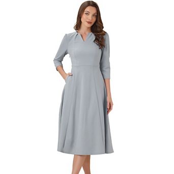 Women's Work Office Elegant 3/4 Sleeve V Neck A-Line Dress
