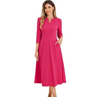 Women's Work Office Elegant 3/4 Sleeve V Neck A-Line Dress