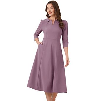 Women's Work Office Elegant 3/4 Sleeve V Neck A-Line Dress