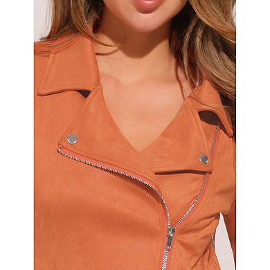 Women's Faux Suede Jacket Long Sleeve Zip Up Moto Biker Jackets