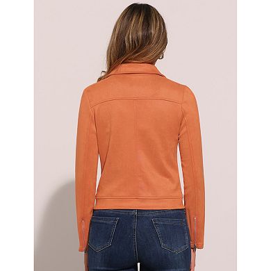 Women's Faux Suede Jacket Long Sleeve Zip Up Moto Biker Jackets