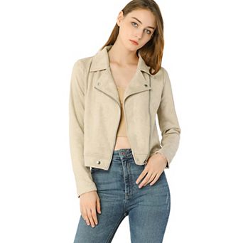 Women's Faux Suede Jacket Long Sleeve Zip Up Moto Biker Jackets