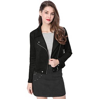 Women's Faux Suede Jacket Long Sleeve Zip Up Moto Biker Jackets