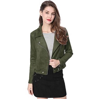 Women's Faux Suede Jacket Long Sleeve Zip Up Moto Biker Jackets